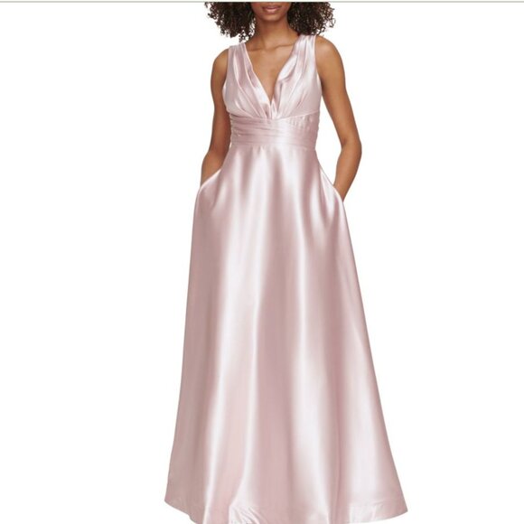 NWT Eliza J Satin A Line Ball Gown Dress Color Blush Pink - Picture 7 of 11